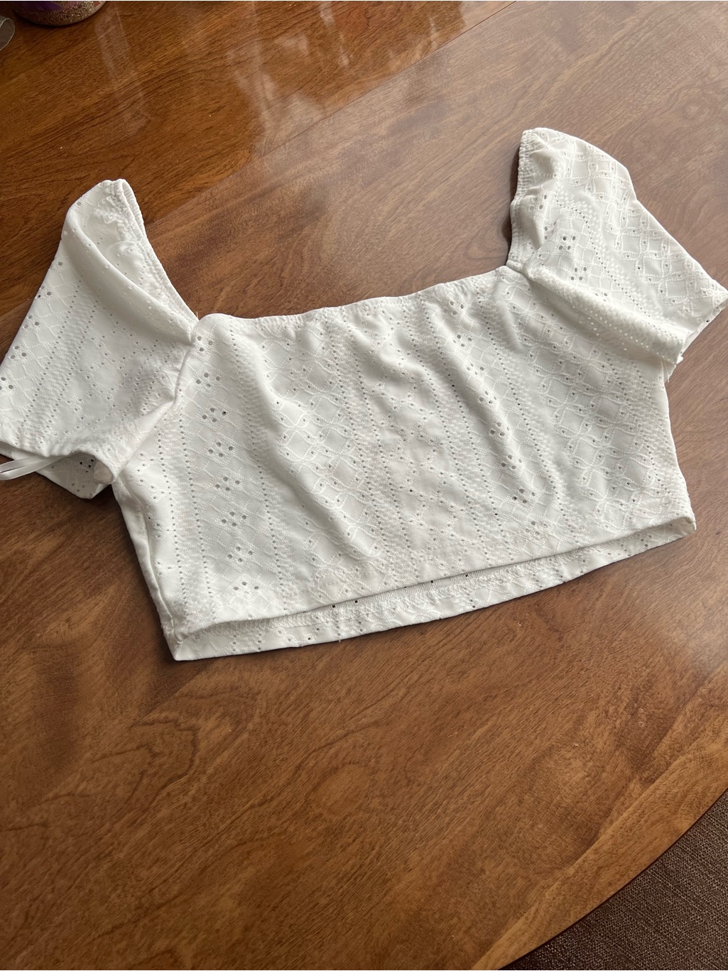 White Eyelet Square-Neck Crop Top